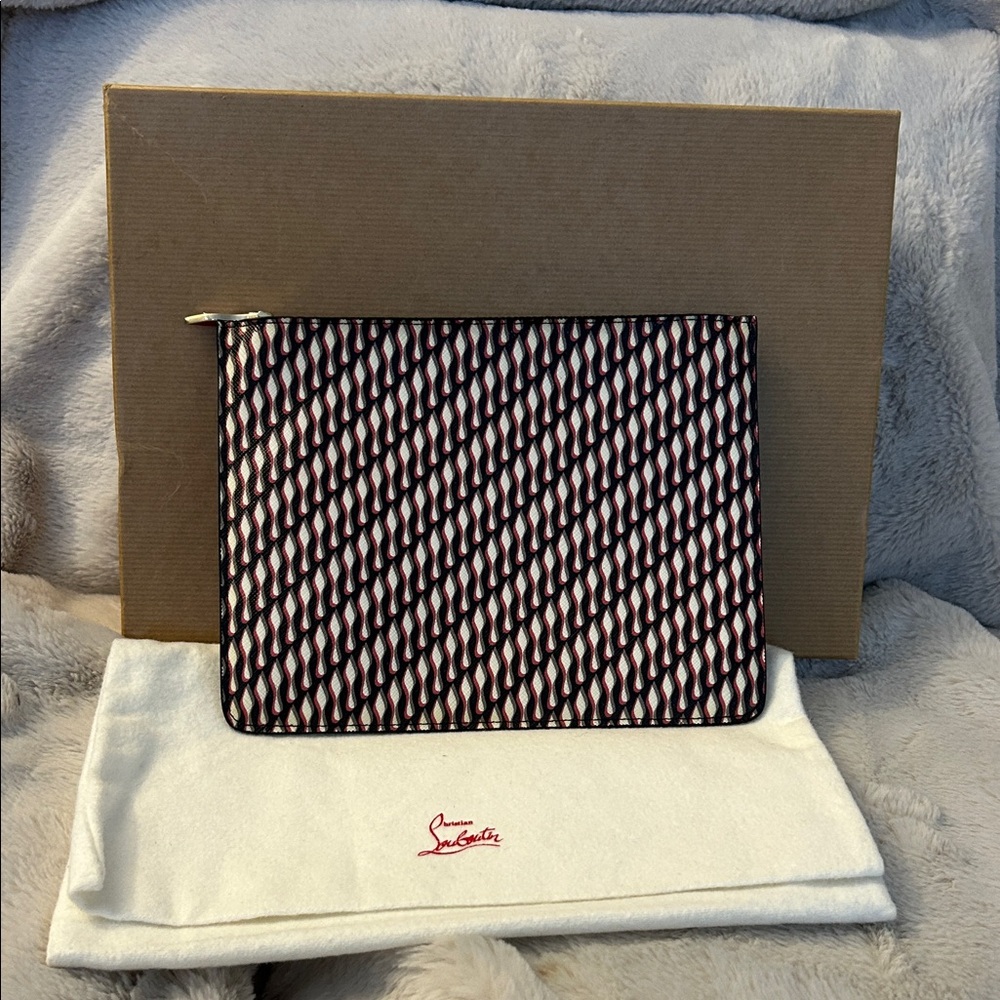 Christian Louboutin Black, Red & White Signature Pattern Zip Pouch